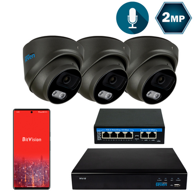 Комплект відеоспостереження на 3 купольні 2 Мп IP-камери SEVEN IP-7212B3-2MP IP-7212B3-2MP фото