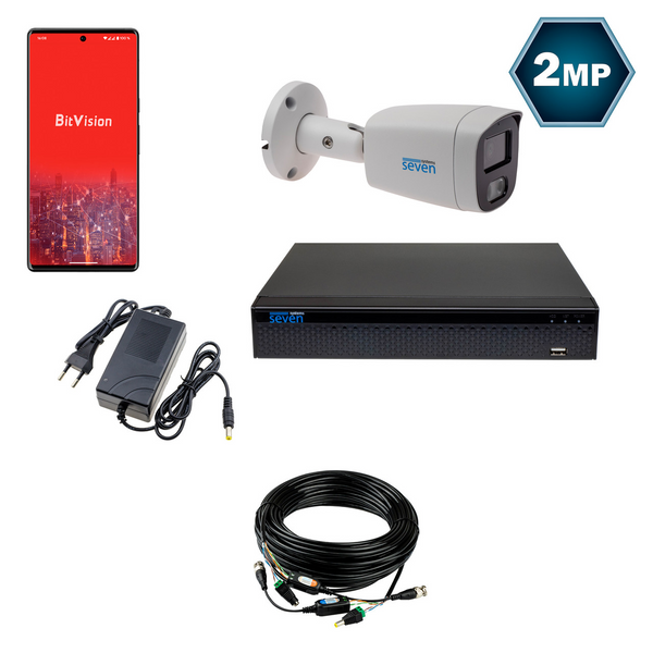 Комплект видеонаблюдения на 1 цилиндрическую 2 Мп аналоговую камеру SEVEN KS-7621O-2MP KS7621O2MP фото