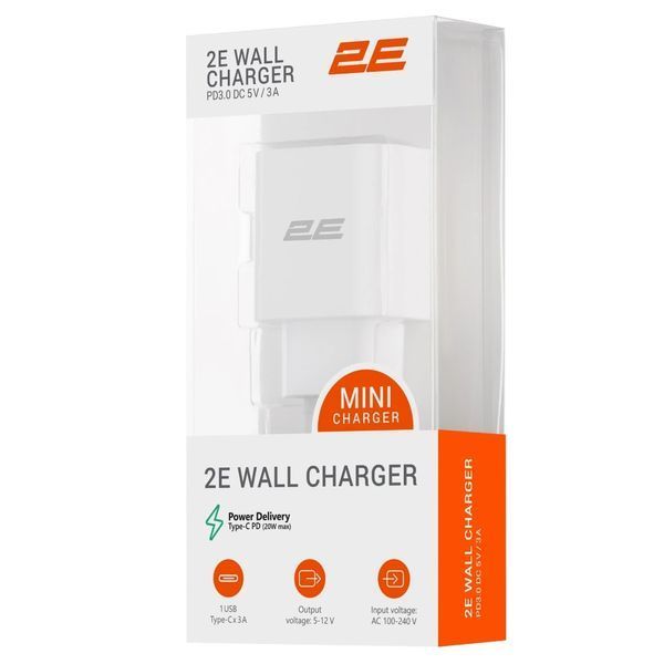 Зарядное устройство сетевое 20Вт белый 2E USB-C PD 33109 фото