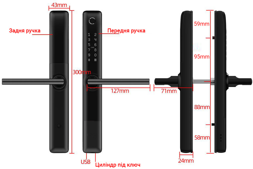 Умный дверной биометрический замок SEVEN LOCK SL-7762BF black (врезная часть 3585) 1566028445 фото