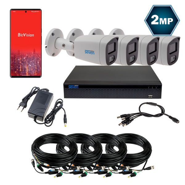 Комплект видеонаблюдения на 4 цилиндрические 2 Мп аналоговые камеры SEVEN KS-7624O-2MP KS7624O2MP фото