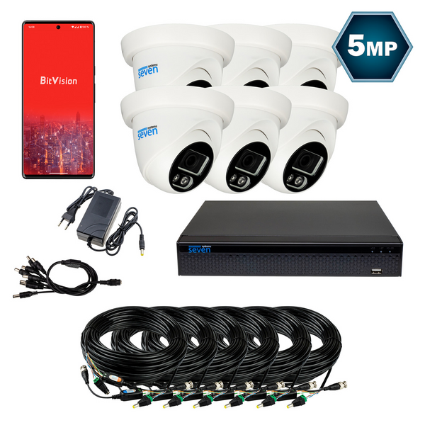 Комплект відеоспостереження на 6 купольних 5 Мп аналогових камер SEVEN KS-7616OW-5MP KS7616OW5MP фото
