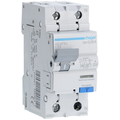 Hager 1+N С25/30mA 6кА, тип-A AD975J Дифавтомат 27883 фото