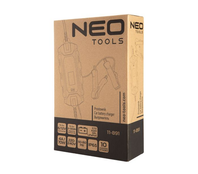 Зарядний пристрій автоматичний Neo Tools, 4A/70Вт, 3-120Ah,для кислотних/AGM/GEL акумуляторів ses0348 фото